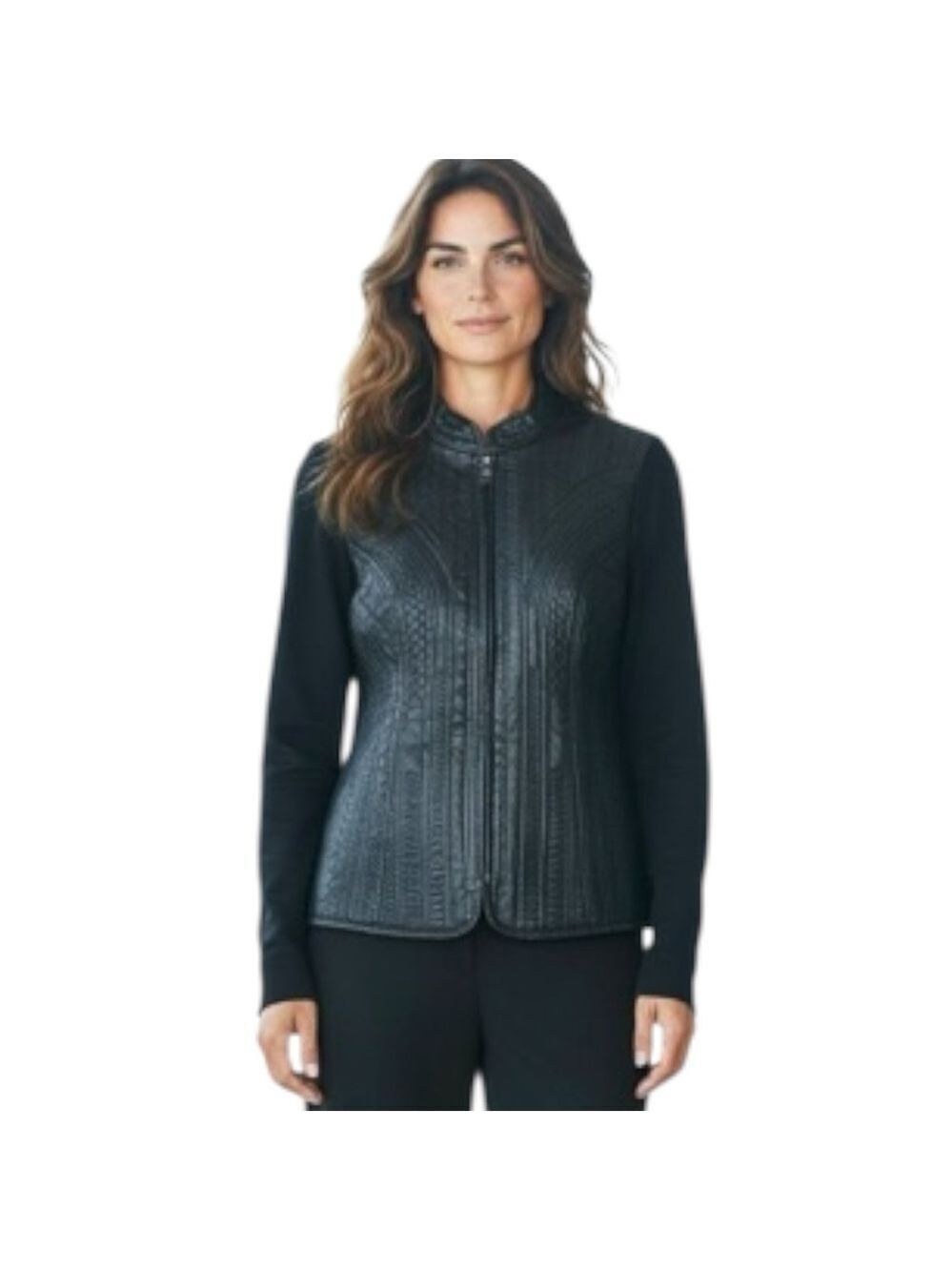 Nygard Black Textured Leather Front Blazer Jacket S Knit Long Sleeve Minimalist